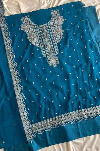 New georgette short salwar kameez pakistani style aqua blue