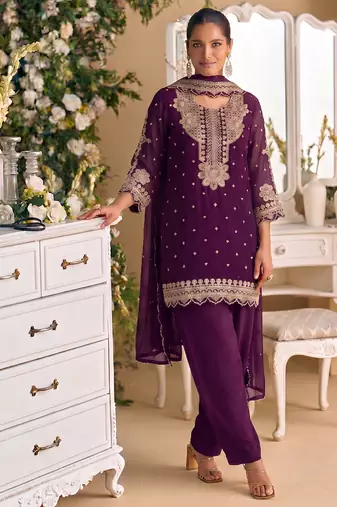 New georgette short salwar kameez pakistani style purple