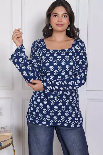 Women's rayon handmade block printed rayon fabric designer tops & tunics