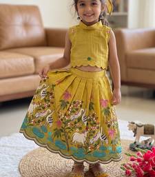 New kids vibrant yellow pichwai embroidered lehenga choli set