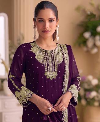New georgette short salwar kameez pakistani style purple 2