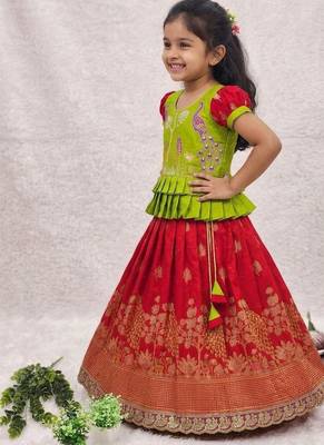 New kids red color little deer forest fantasy lehenga choli set 2