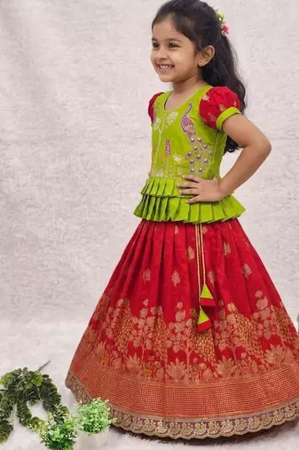 New kids red color little deer forest fantasy lehenga choli set