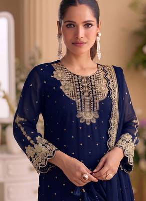New georgette short salwar kameez pakistani style navy blue 2