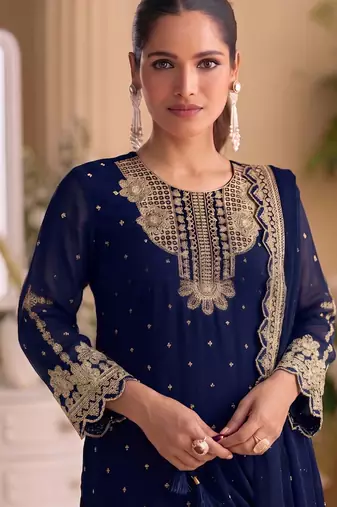 New georgette short salwar kameez pakistani style navy blue