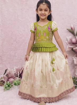  kids white color little deer forest fantasy lehenga choli set 3