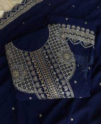 New georgette short salwar kameez pakistani style navy blue 3