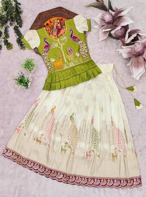  kids white color little deer forest fantasy lehenga choli set 4