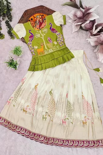 New kids white color little deer forest fantasy lehenga choli set