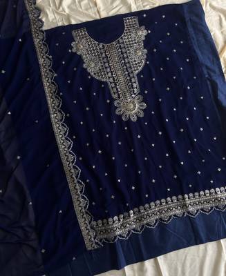 New georgette short salwar kameez pakistani style navy blue 4