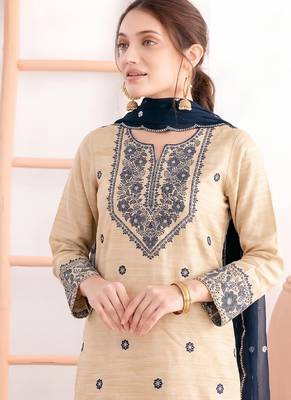 Khadi cotton white suit with blue dupatta 3 piece pair for women 2