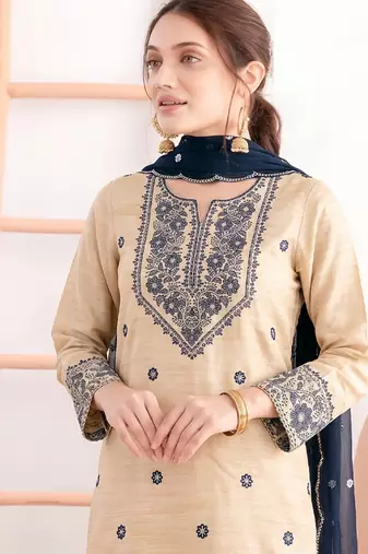 Khadi cotton white suit with blue dupatta 3 piece pair for women