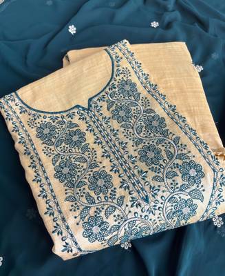 Khadi cotton white suit with blue dupatta 3 piece pair for women 3