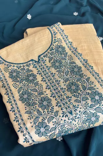 Khadi cotton white suit with blue dupatta 3 piece pair for women