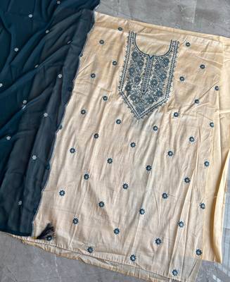 Khadi cotton white suit with blue dupatta 3 piece pair for women 4