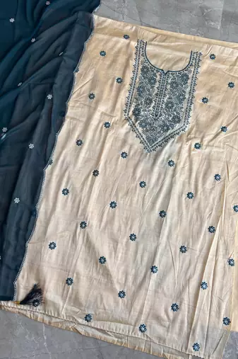 Khadi cotton white suit with blue dupatta 3 piece pair for women