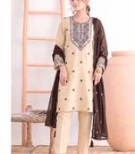 Khadi cotton white suit with brown dupatta 3 piece pair for women