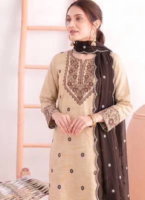 Khadi cotton white suit with brown dupatta 3 piece pair for women 2