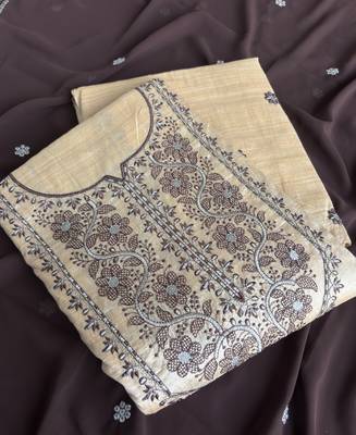 Khadi cotton white suit with brown dupatta 3 piece pair for women 3