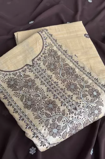Khadi cotton white suit with brown dupatta 3 piece pair for women