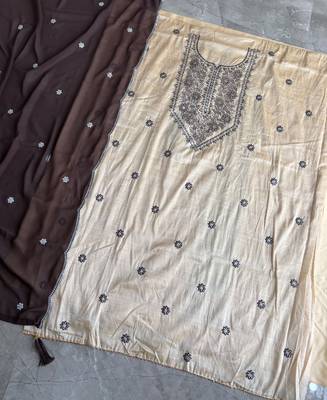 Khadi cotton white suit with brown dupatta 3 piece pair for women 4