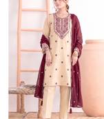 Khadi cotton white suit with pink dupatta 3 piece pair for women