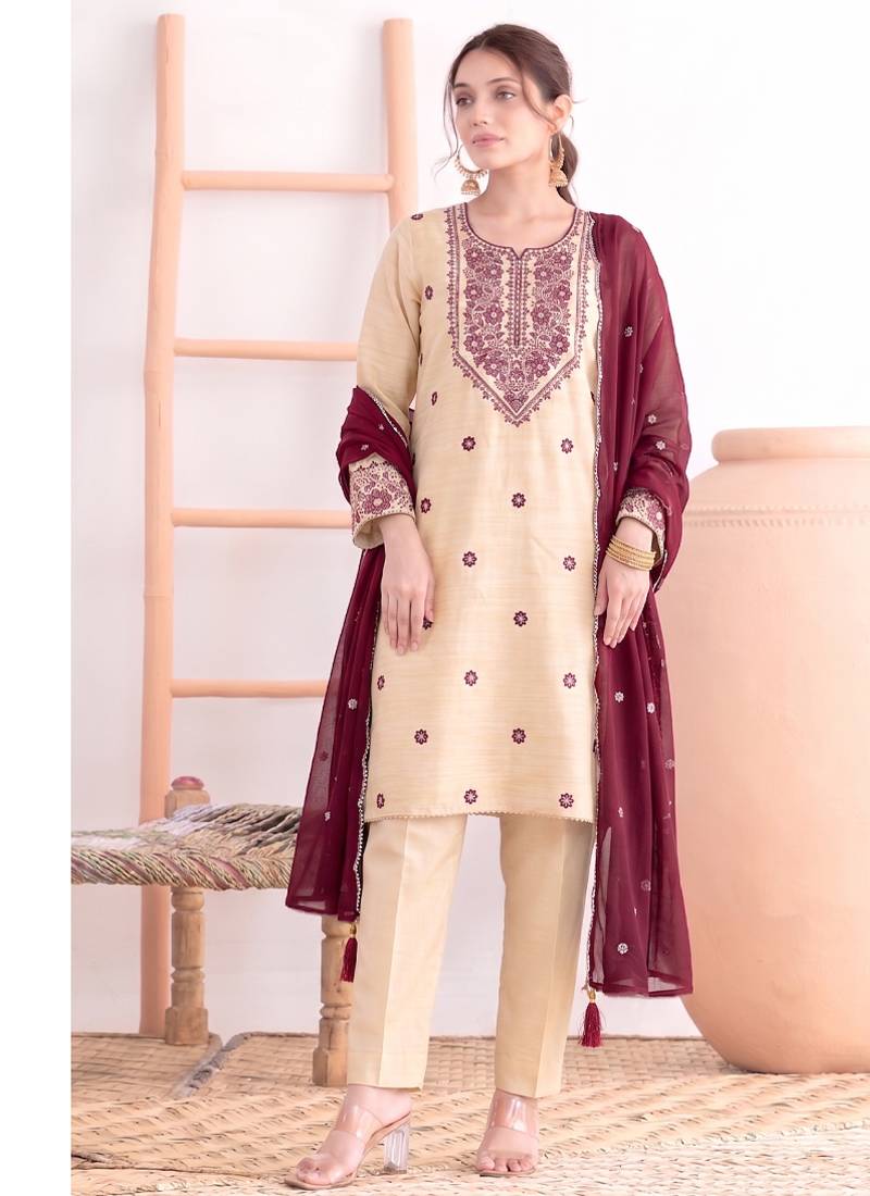 Khadi cotton white suit with pink dupatta 3 piece pair for women