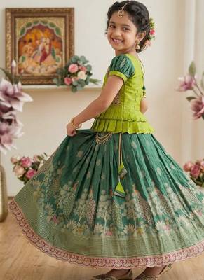 kids green color little deer forest fantasy lehenga choli set 2