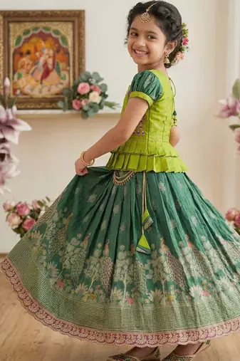 New kids green color little deer forest fantasy lehenga choli set
