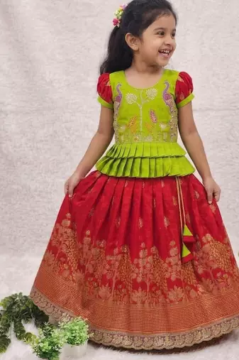 New kids red color little deer forest fantasy lehenga choli set