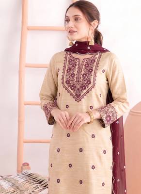 Khadi cotton white suit with pink dupatta 3 piece pair for women 2
