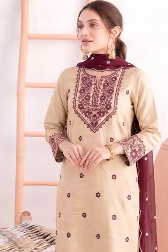 Khadi cotton white suit with pink dupatta 3 piece pair for women