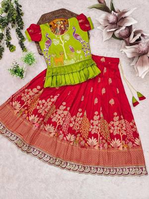 New kids red color little deer forest fantasy lehenga choli set 4