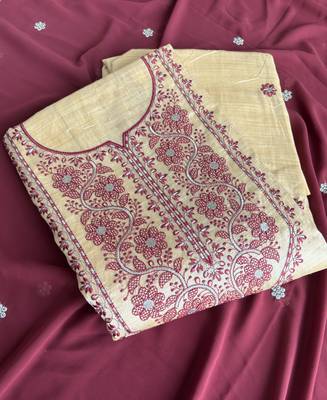 Khadi cotton white suit with pink dupatta 3 piece pair for women 3