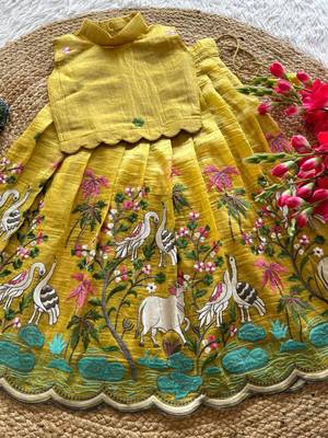  kids vibrant yellow pichwai embroidered lehenga choli set 4
