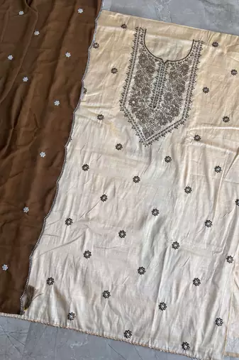 Khadi cotton white suit with mahendi dupatta 3 piece pair for women