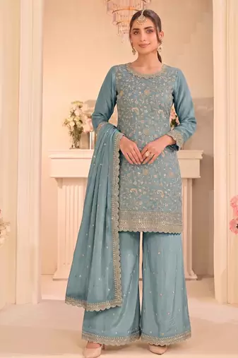 Sky blue vichitra silk palazzo suit for women festival wear