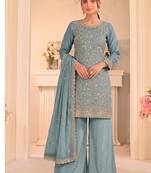 Sky blue vichitra silk palazzo suit for women festival wear