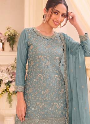 Sky blue vichitra silk palazzo suit for women festival wear 2