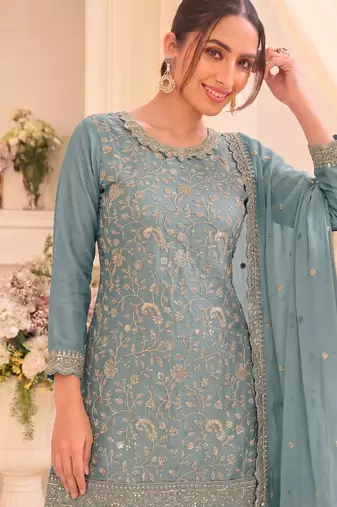 Sky blue vichitra silk palazzo suit for women festival wear