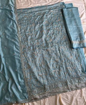 Sky blue vichitra silk palazzo suit for women festival wear 4