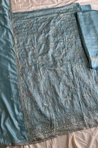 Sky blue vichitra silk palazzo suit for women festival wear