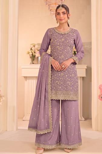 Lilac vichitra silk palazzo suit for women festival wear