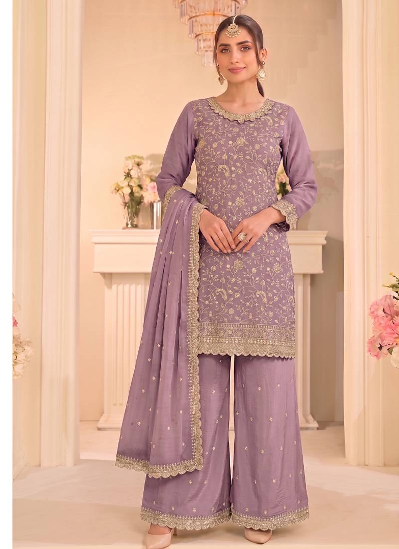 Lilac vichitra silk palazzo suit for women festival wear