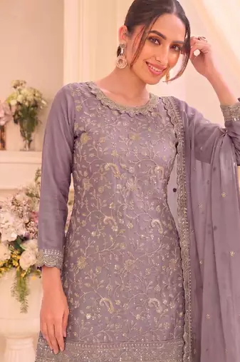 Lilac vichitra silk palazzo suit for women festival wear