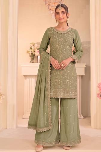 Pista green vichitra silk palazzo suit for women festival wear