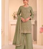 Pista green vichitra silk palazzo suit for women festival wear