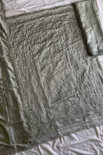 Pista green vichitra silk palazzo suit for women festival wear