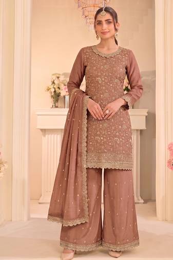 Peach vichitra silk palazzo suit for women festival wear