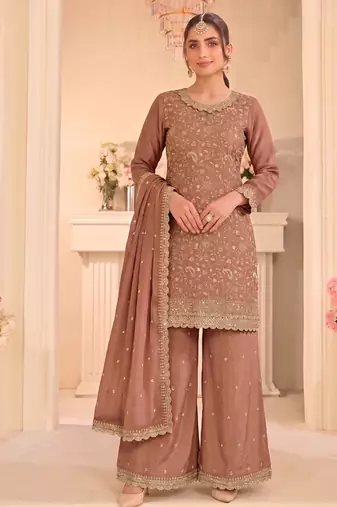 Peach vichitra silk palazzo suit for women festival wear